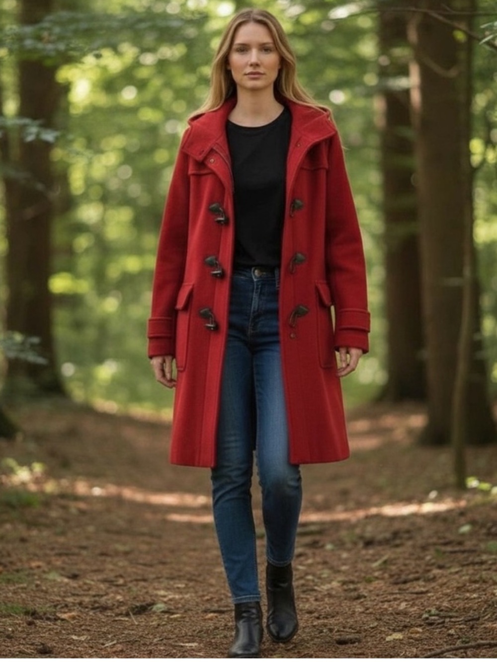 Harve Benard Classic Red Wool Hooded Toggle Coat  size 8